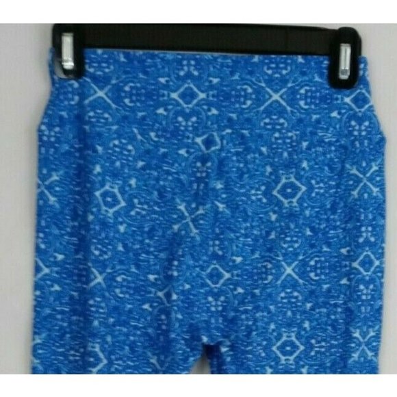 New LuLaRoe One Size Leggings Blue & White With Beautiful Geometric Design - Picture 1 of 6